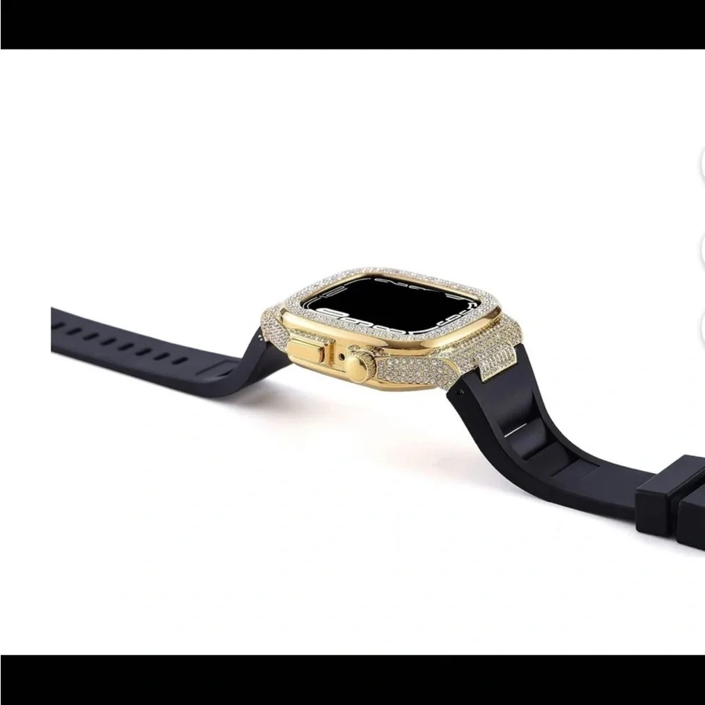 Gold and Black Smartwatch Case with Crystal Accents